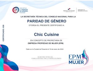 Certificado Empresa Propiedad de Mujer - Chic Cuisine